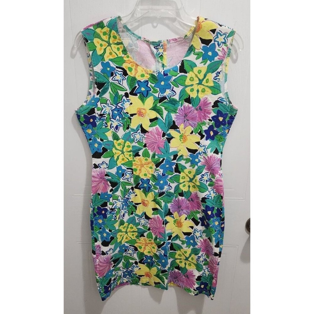 Vintage 90s Y2K‎ Express Bright Floral Bodycon Mini Dress Button Back Size 13